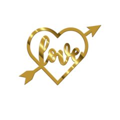 Love Struck Heart Acrylic Stickers Size – 3.5/4 inches~, Color – Gold Mirror, Pack of 5 pcs