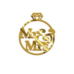 Mr & Mrs in Ring Acrylic Stickers Size – 3.5/4 inches~, Color – Gold Mirror, Pack of 5 pcs