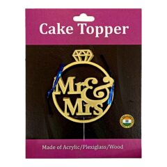 Mr & Mrs in Ring Acrylic Stickers Size – 3.5/4 inches~, Color – Gold Mirror, Pack of 5 pcs