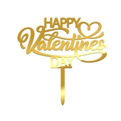 Happy Valentine’s Day Acrylic Cake Topper Size – 4 inches, Color – Gold Mirror