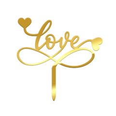 Love Acrylic Cake Topper Valentine Size – 4 inches, Color – Gold Mirror