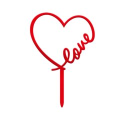 Love with heart Acrylic Cake Topper Size – 4 inches, Color – Red