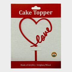 Love with heart Acrylic Cake Topper Size – 4 inches, Color – Red