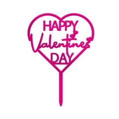 Happy Valentine’s Day Acrylic Cake Topper Size – 4 inches, Color – Pink