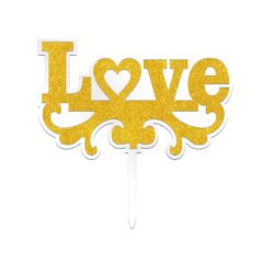 Love Double Layer Acrylic Cake Topper Size – 4 inches, Color – Gold Glitter on White