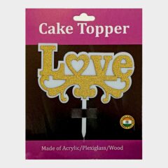 Love Double Layer Acrylic Cake Topper Size – 4 inches, Color – Gold Glitter on White