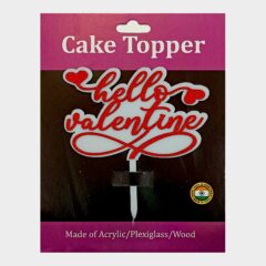 Hello Valentine Double Layer Acrylic Cake Topper Size – 4 inches, Color – Red Glitter on White