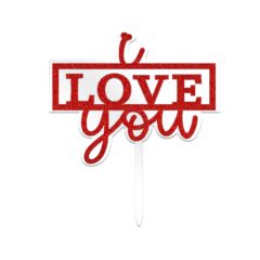 I love you Double Layer Acrylic Cake Topper Size – 4 inches, Color – Red Glitter on White