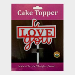 I love you Double Layer Acrylic Cake Topper Size – 4 inches, Color – Red Glitter on White