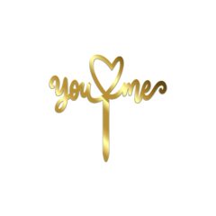 You & Me Acrylic Cake Topper Size – 3 inches, Color – Gold Mirror, Pack of 10 pcs