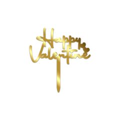 Happy Valentine Acrylic Cake Topper Size – 3 inches, Color – Gold Mirror, Pack of 10 pcs