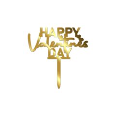 Happy Valentine’s Day Acrylic Cake Topper Size – 3 inches, Color – Gold Mirror, Pack of 10 pcs