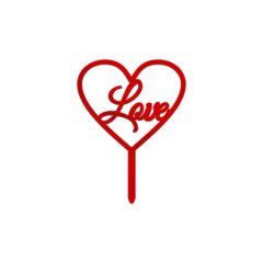 Love in Heart Acrylic Cake Topper Size – 3 inches, Color – Red, Pack of 10 pcs