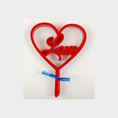 Love in Heart Acrylic Cake Topper Size – 3 inches, Color – Red, Pack of 10 pcs