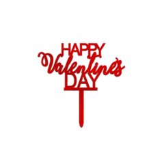 Happy Valentine’s Day in Heart Acrylic Cake Topper Size – 3 inches, Color – Red, Pack of 10 pcs