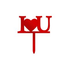 I Love U Acrylic Cake Topper Size – 3 inches, Color – Red, Pack of 10 pcs