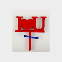 I Love U Acrylic Cake Topper Size – 3 inches, Color – Red, Pack of 10 pcs