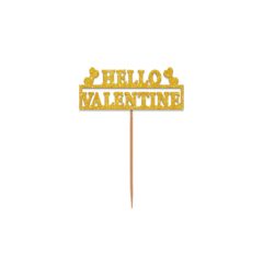 Hello Valentine Glitter Tags with Toothpick, Pack of 10, Size – 3 inches, Color – Gold Glitter