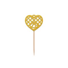 Heart Glitter Tags with Toothpick, Pack of 10, Size – 3 inches, Color – Gold Glitter