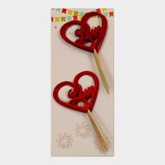 Love with Heart Glitter Tags with Toothpick, Pack of 10, Size – 3 inches, Color – Red Glitter