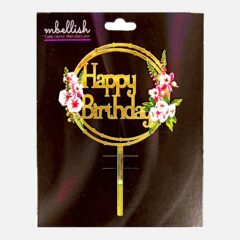 Happy Birthday Acrylic Cake Topper Frame Floral, Size – Medium