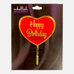 Happy Birthday Acrylic Cake Topper Heart, Size – Medium