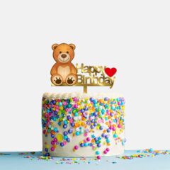 Happy Birthday Acrylic Cake Topper Teddy Bear, Size – Medium