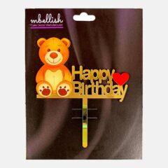 Happy Birthday Acrylic Cake Topper Teddy Bear, Size – Medium