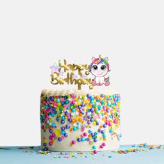 Happy Birthday Acrylic Cake Topper Rainbow Baby Unicorn, Size – Medium