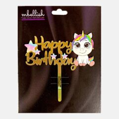 Happy Birthday Acrylic Cake Topper Rainbow Baby Unicorn, Size – Medium