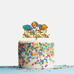 Happy Birthday Acrylic Cake Topper Astronaut in Space, Size – Medium