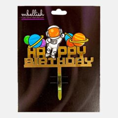 Happy Birthday Acrylic Cake Topper Astronaut in Space, Size – Medium