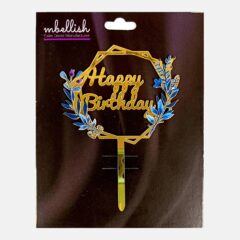 Happy Birthday Acrylic Cake Topper Frame Floral, Size – Medium