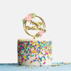 Happy Birthday Acrylic Cake Topper Frame Floral, Size – Medium