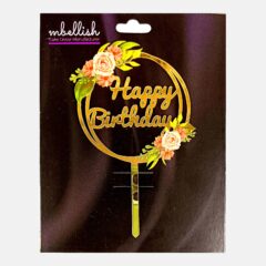 Happy Birthday Acrylic Cake Topper Frame Floral, Size – Medium