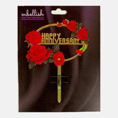 Happy Anniversary Acrylic Cake Topper Frame Floral, Size – Medium