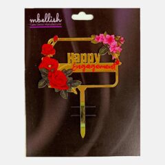 Happy Engagement Acrylic Cake Topper Frame Floral, Size – Medium