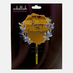 Happy Anniversary Acrylic Cake Topper Frame Floral, Size – Medium