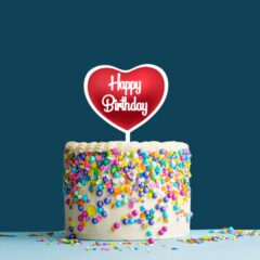 Happy Birthday Acrylic Cake Topper Heart, Size – Medium