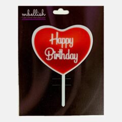 Happy Birthday Acrylic Cake Topper Heart, Size – Medium