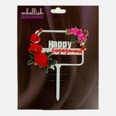 Happy Engagement Frame Floral Acrylic Cake Topper, Size – Medium