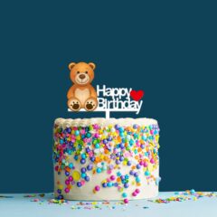 Happy Birthday Acrylic Cake Topper Teddy Bear, Size – Medium