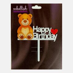 Happy Birthday Acrylic Cake Topper Teddy Bear, Size – Medium