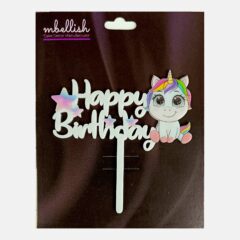 Happy Birthday Acrylic Cake Topper Unicorn Stars, Size – Medium