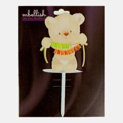 Happy Birthday Acrylic Cake Topper Teddy Bear, Size – Medium