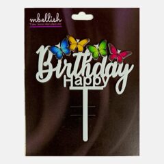 Happy Birthday Acrylic Cake Topper Butterflies, Size – Medium