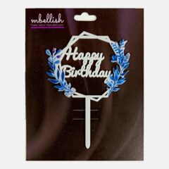 Happy Birthday Acrylic Cake Topper Frame Floral, Size – Medium