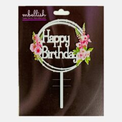 Happy Birthday Acrylic Cake Topper Frame Floral, Size – Medium