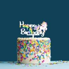 Happy Birthday Acrylic Cake Topper Unicorn Rainbow, Size – Medium