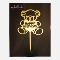 Happy Birthday Acrylic Cake Topper Teddy Bear, Size – Medium